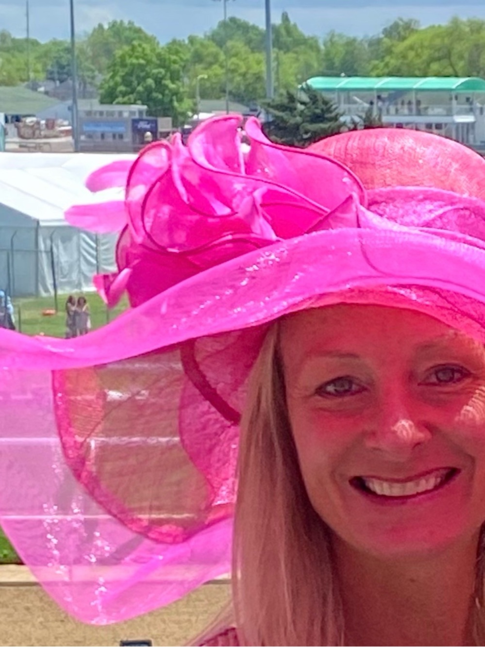 Bright Pink Wide-Brim Floral Dress Hat - Picture 3 of 3